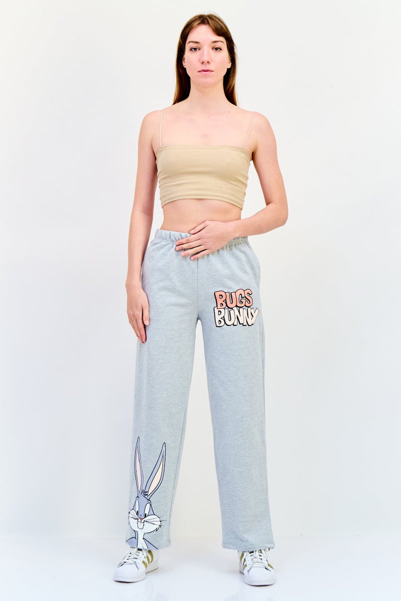 Looney Tunes Women Looney Tunes Print Drawstring Jogger Pants, Grey - Image 2